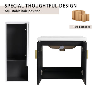 English Elm 24" Wall-Mounted Bathroom Vanity With Ceramic Sink & Side Cabinet - Soft Close Doors, Stylish Storage W999S00328