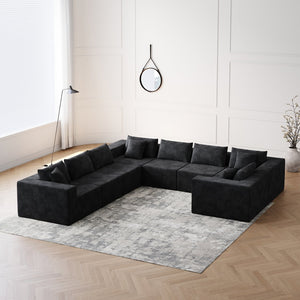 English Elm 188-Inch Corduroy Modular L Shaped Sectional Sofa with Extra-Wide Seating, No Assembly Required Black W834S00473