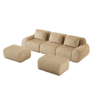 English Elm 114" U-shaped Modular Sectional Flannelette Sofa Oversized Lounge with Movable Ottoman Light Camel W714S01513