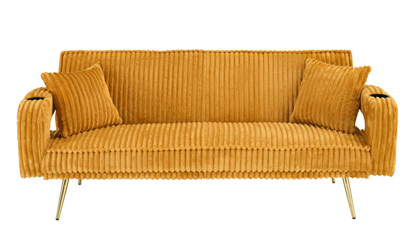 English Elm 74.01 Corduroy Convertible Sofa Bed with 3-Level Recline, Cup Holders, Solid Wood Frame, 500lb Capacity Orange W1658P251985