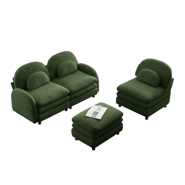 English Elm Teddy Fleece Modular Cloud Sofa Plush Curved Sectional with Ottoman for Living Room Green W5656S00083