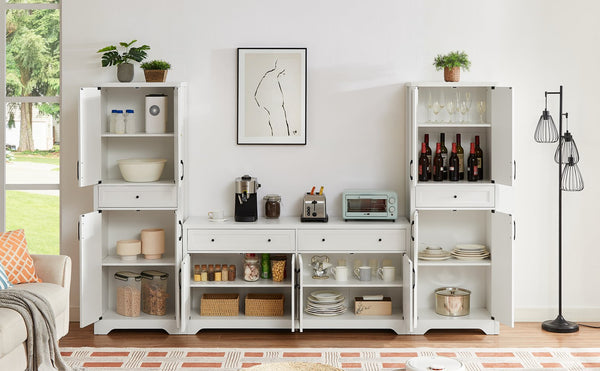 English Elm 68"high multifunctional sideboard with tempered glass accents, large-capacity storage, anti-dump safety and sleek modern design for living room, office, bedroom White W1162P205097