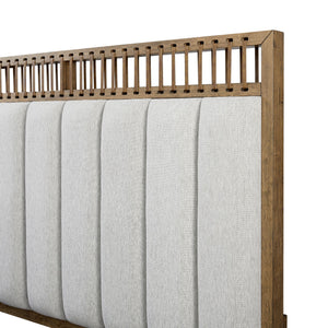 English Elm Queen Upholstered Headboard Bed Walnut Veneer Frame Transitional Bedroom Furniture B2699S00021