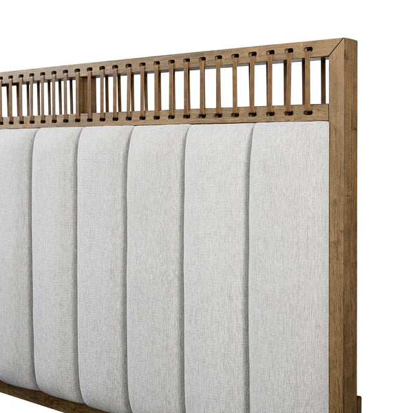 English Elm Queen Upholstered Headboard Bed Walnut Veneer Frame Transitional Bedroom Furniture B2699S00021