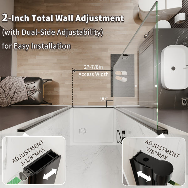 English Elm 32-34 in Frameless Pivot Shower Door Clear Tempered Glass with Matte Black Hardware W63777029