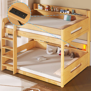 English Elm Queen Over Pine Bunk Bed with Built-in Shelves and Usb Charging Ports Wood N7090002238D