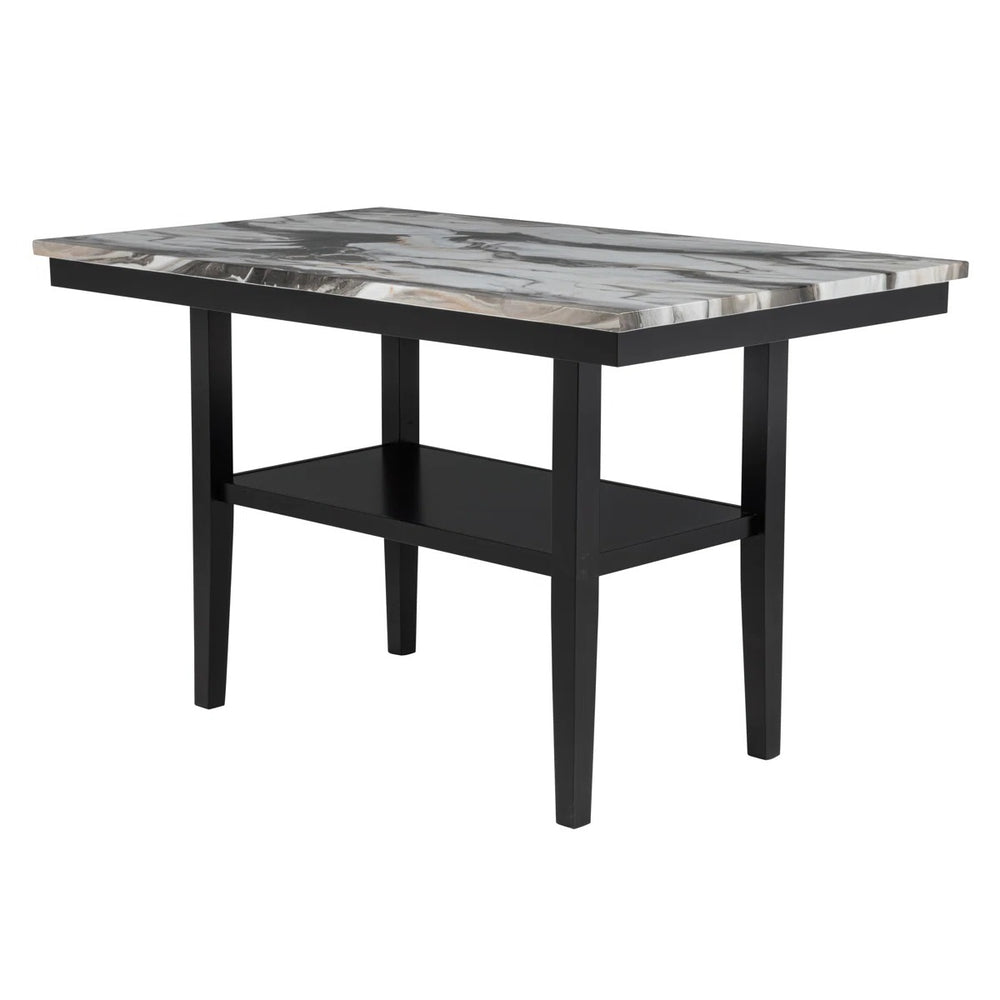 English Elm 60" Counter Height Dining Table with Faux Marble Top, Charcoal Lava Lacquer Finish & Shelf B011P357308