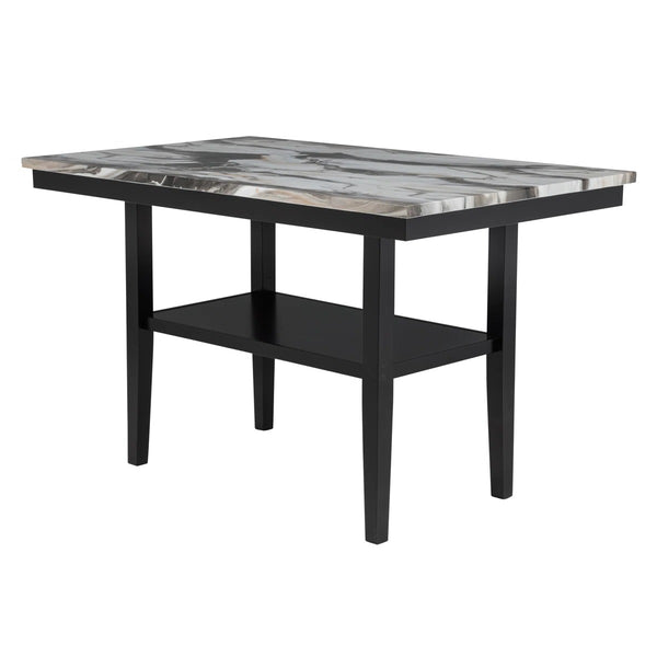 English Elm 60" Counter Height Dining Table with Faux Marble Top, Charcoal Lava Lacquer Finish & Shelf B011P357308