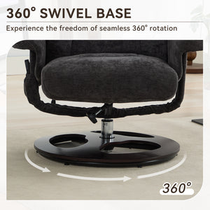 English Elm 010-Recliner Modern Dark Grey Chenille Swivel Lounge with Ottoman, Heated Seat, 5-Point Vibe Massage, 140° Recline, 250lb Capacity W2636P358627