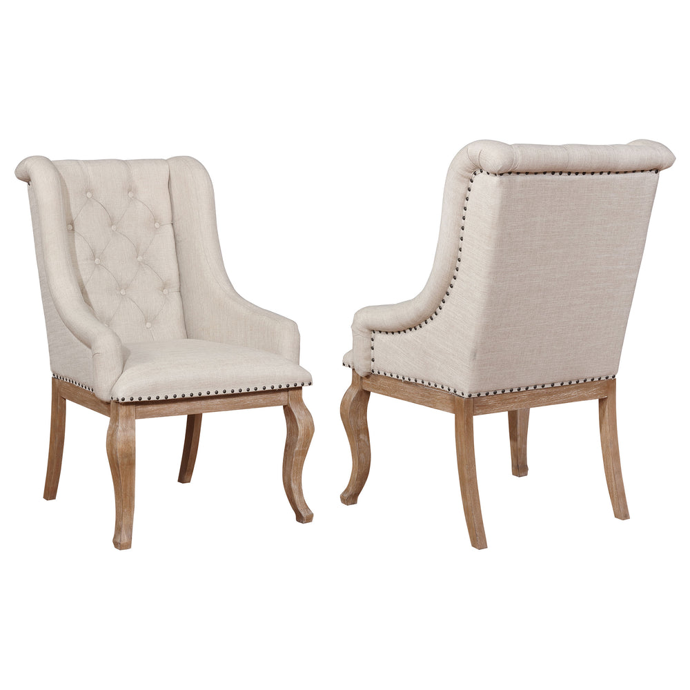 English Elm Fremont Barley Brown Upholstered Dining Chairs Set of 2 — Vintage Asian Hardwood, 300 lb Capacity, Cream Upholstery and Wingback Comfort B062P337744