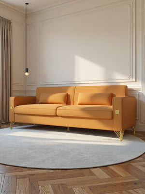 English Elm FX-P18-OR(SOFA)Luxury Velvet 3-Seat Sofa with Gold Legs, Vertical Stitching, Plush Foam & Removable Cushions W57649842