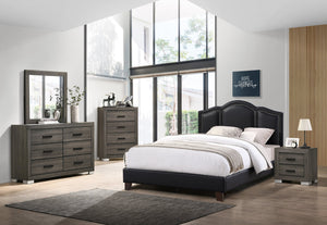 English Elm QUEEN Faux Leather Bed Frame in Black with Solid Wood Frame, 49" Headboard, 13" Footboard — Sleek Modern Design B089S00133