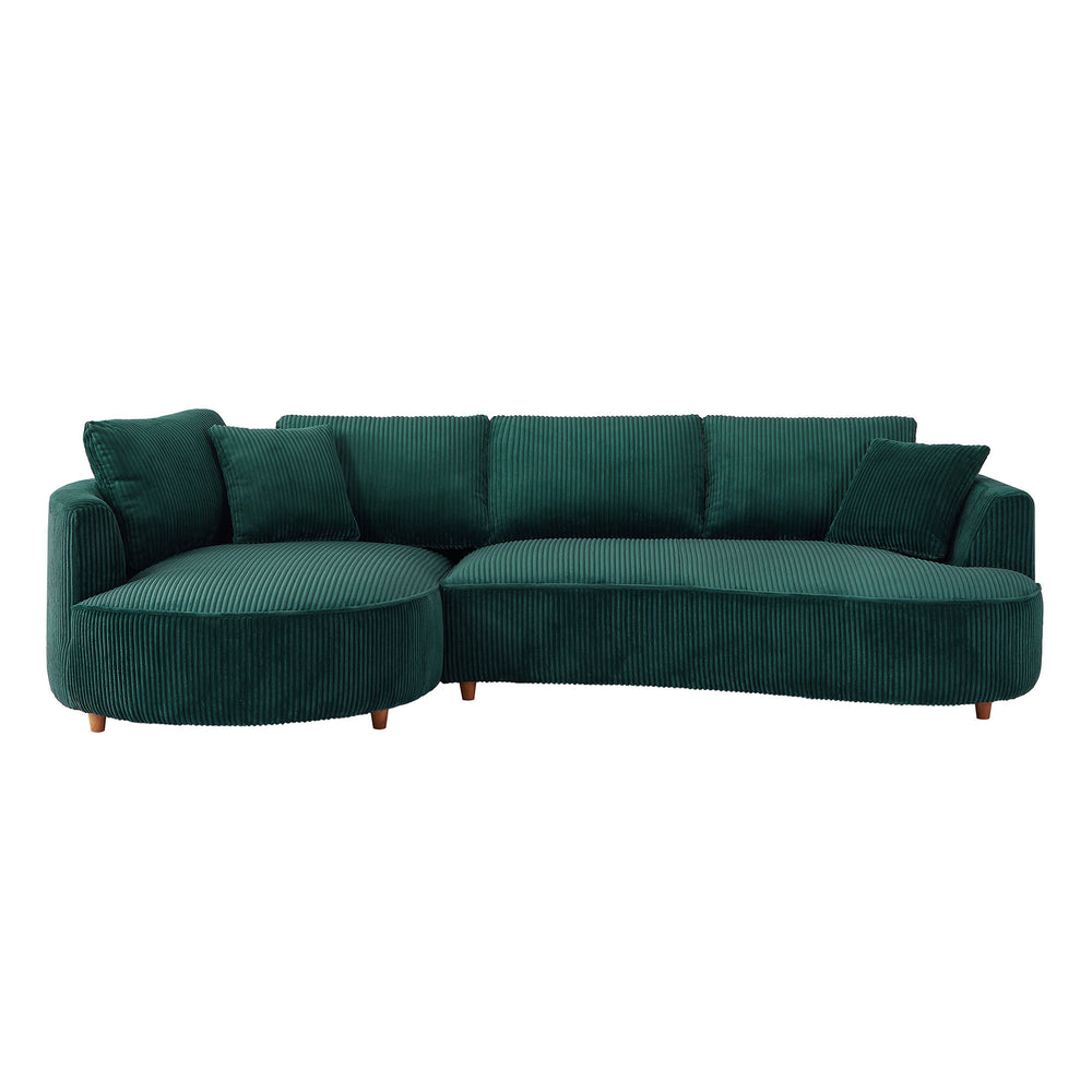 English Elm 122.04 Inch Oversized Sectional Sofa - Comfy Green Corduroy Couch With Left-Facing Chaise & Pillows W876S00275