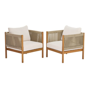 English Elm Outdoor Acacia Wood Club Chairs Set of 2 with Woven Rope Panels Resort Style N768P381012L_2