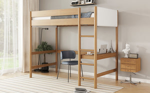 English Elm Twin Triple Rubberwood Bunk Bed with Ladders & Guardrails, Space-Saving Modular Design for Families Natural W504S00183