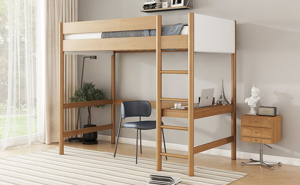 English Elm Twin Triple Rubberwood Bunk Bed with Ladders & Guardrails, Space-Saving Modular Design for Families Natural W504S00183