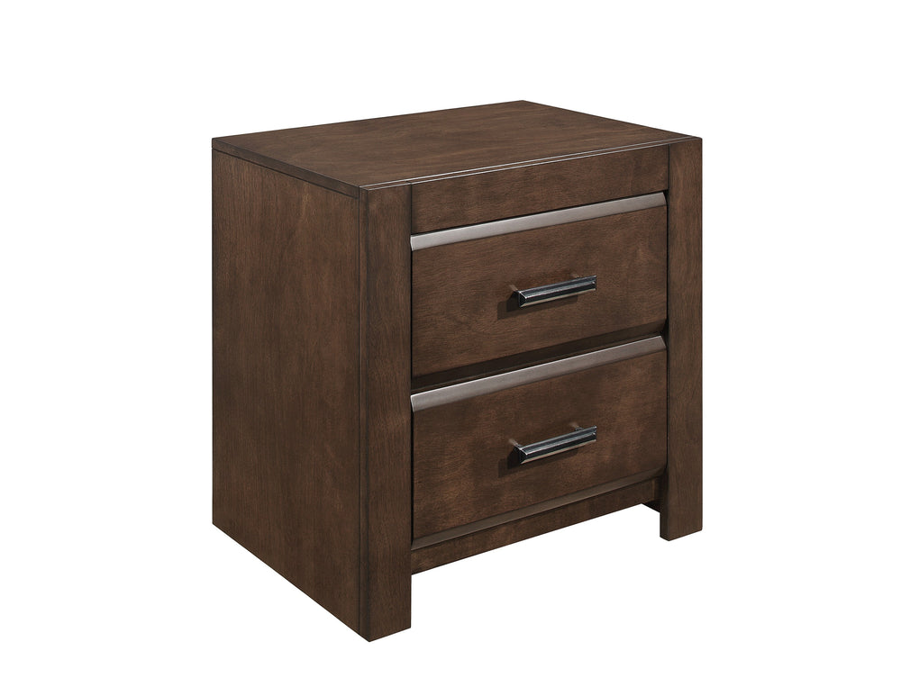 English Elm Espresso Contemporary Two-Drawer Nightstand with Beveled Okume Veneer, Gunmetal Hardware, Bold Framing B011P257334