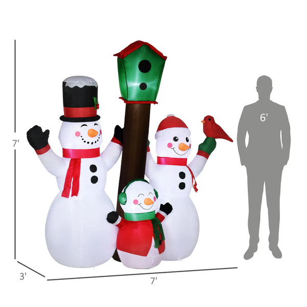 English Elm 7ft Snowman Family Inflatable Yard Decor with Led Lights Birdhouse Holiday Display T3971P404365