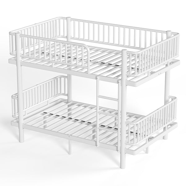 English Elm Twin Over Metal Bunk Bed with Led Lights Usb Ports Drawers and Sofa Conversion Light White W5305S00071