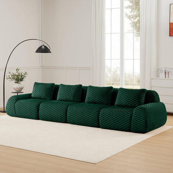 English Elm 146" Modular Flannelette Sectional Sofa Deep Seat Four Piece Living Room Couch Green W714S01528