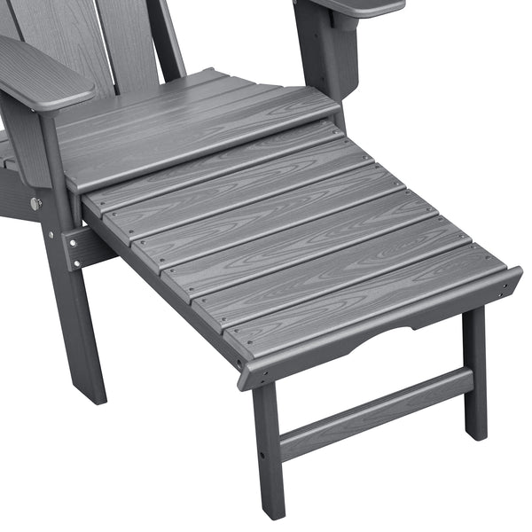 English Elm Folding Outdoor Hdpe Adirondack Chair with Retractable Ottoman for Deck or Patio Grey W1889P450917