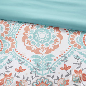JLA Home Intelligent Design - Boho Vinnie Comforter Set with Sheets – Aqua & Orange Global Print, OEKO-TEX, Antimicrobial Freshness 90 L x 90 W x 1H ID10-1563