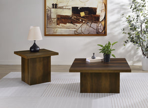 English Elm Square Dark Pine End Table Plinth Base Engineered Wood Living Room Accent B016P472934