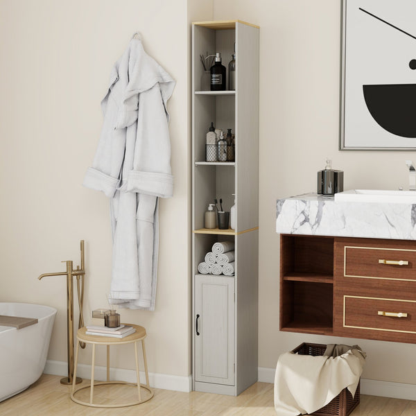 English Elm 72" Slim Six-tier Freestanding Cabinet Antique White Finish for Bathroom or Hallway W282P412294