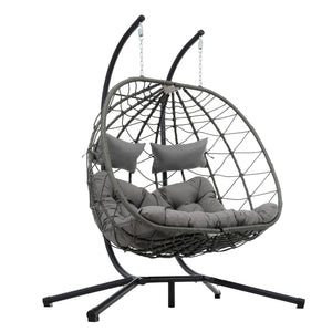 English Elm 2 Persons Egg Chair With Stand Indoor Outdoor Swing Chair Patio Wicker Hanging Egg Chair Hanging Basket Chair With Stand For Bedroom Living Room Balcony