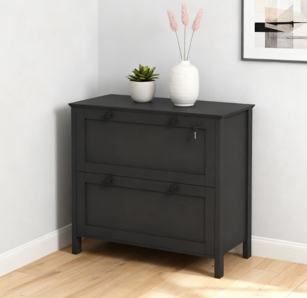 English Elm File Cabinet Two Drawer Locking Matte Black Home Office Organizer with Printer Stand Top T3971P412238
