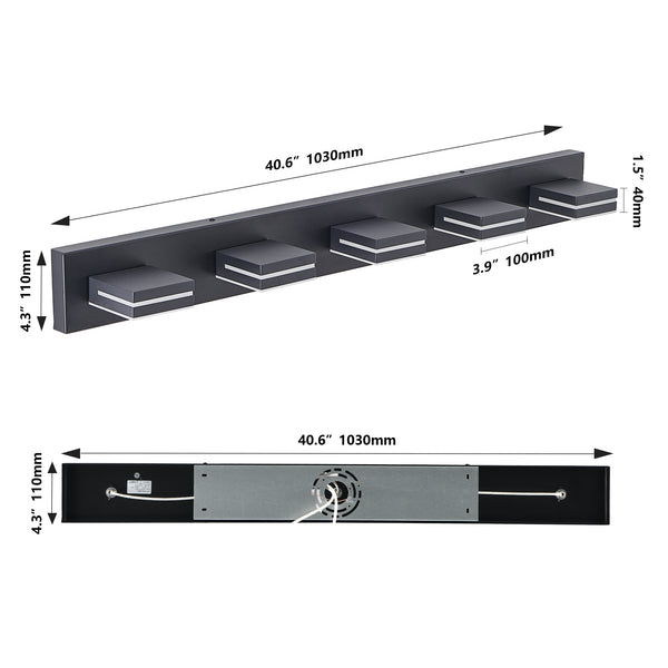 English Elm Modern Black Led Vanity Light - 5-Light Wall Sconce For Bathroom, Sleek Design, Energy-Saving Illumination W2312P374915