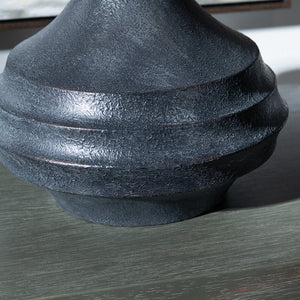 Crestview Collection 27.75"H Dax Resin Table Lamp - Rustic Matte Black Gourd Design With Tapered Linen Shade For Style   Cvavp1911