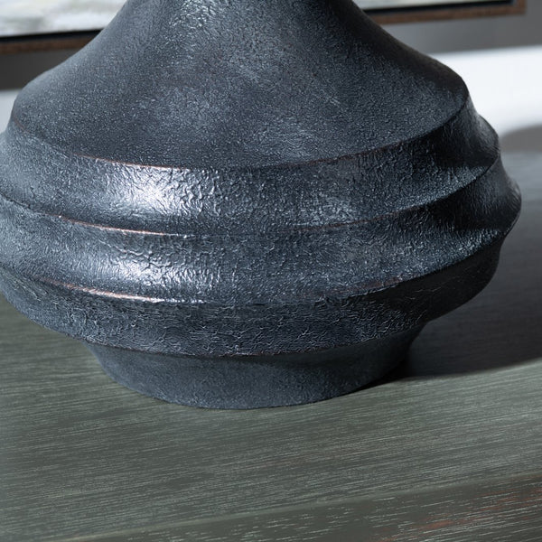 Crestview Collection 27.75"H Dax Resin Table Lamp - Rustic Matte Black Gourd Design With Tapered Linen Shade For Style   Cvavp1911