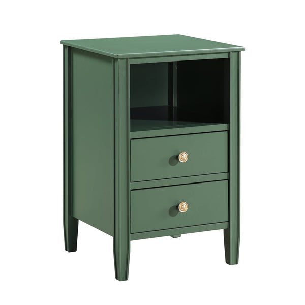 English Elm Winston 2-Drawer Storage Nightstand with Brushed Gold Knobs, Open Shelf, Fluted Legs, No Assembly Antique Green B050P376958