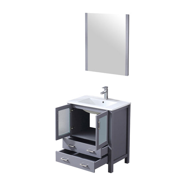 English Elm Dark Grey Bath Vanity Set With White Ceramic Top, Chrome Faucet & Matching 28" Mirror For Style & Storage B2731S01286
