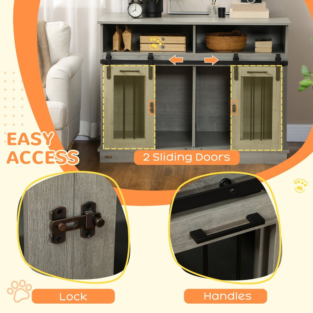 English Elm Pawhut Stylish Dog Crate Furniture & Storage Console For Large Dogs Or Two Small Pets, Gray Finish W2225P217163-GIGA