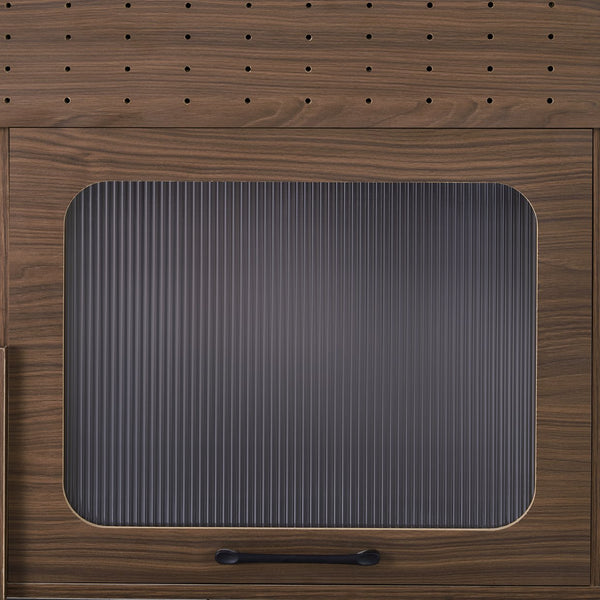 English Elm 2 IN 1 Multi-use Cat Litter Box Enclosure Walnut Side Table with Storage, Mid-Century Modern Buffet Cabinet, Flip-Up Door, Rollers, Large Capacity — 35.5"L x16.3"W x27.2"H N843P254845W