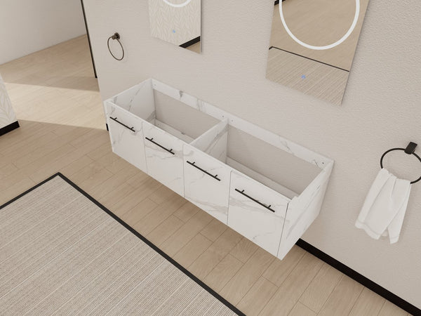 English Elm 60 Inch Wall-mounted Bathroom Vanity Cabinet with Soft-Close Doors, Eco Plywood, Scratch & Water-Resistant Finish White W999P208037
