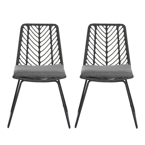 English Elm Christopher Knight Home® - DEJA Rattan Patio Chairs (2-Pack) with Gray Cushions, Iron Frame, 300 lb Capacity, Quick Assembly N762P240764E