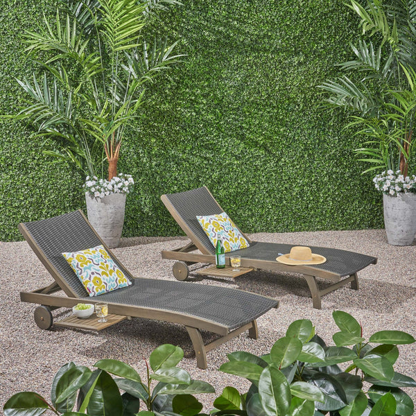 English Elm Christopher Knight Home® - BANZAI Acacia Chaise Lounge Set with Pull-Out Side Tray - Grey Wicker Comfort, Weather-Resistant Elegance 63124.00GRYMP2