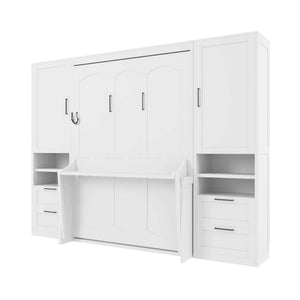 English Elm Full Size Murphy Wall Bed with Wardrobe Drawers and Shelves for Studio Spaces LP000908AAK-1