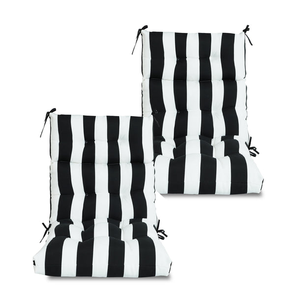 English Elm 2 High Back Patio Chair Cushions Set, 44x22x4 Tufted Reversible Outdoor Seat & Back Cushions Durable Polyester Black & White Print W419P298828