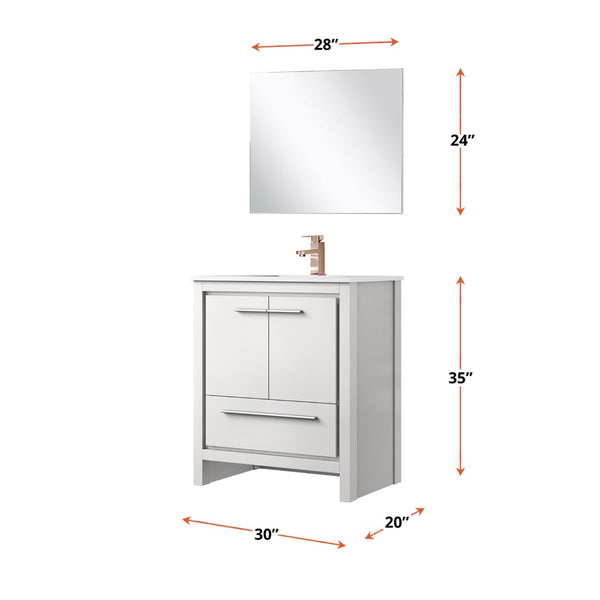 English Elm White Bath Vanity Set With Cultured Marble Top, Rose Gold Faucet & Matching 28" Mirror - Elegant Upgrade! B2731S02062-GIGA