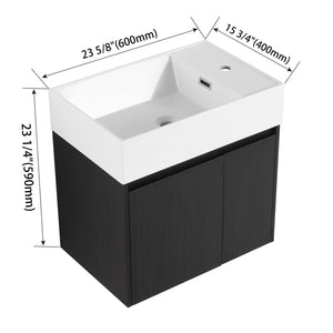 English Elm 24 Inch Bathroom Cabinet Resin Sink Vanity with Soft-Close Doors, Beveled Handle, Water-Resistant Finish Black Chestnut W999P228747