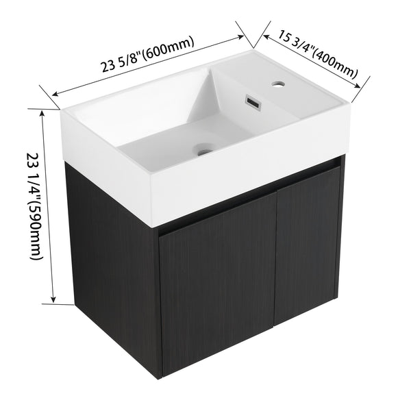 English Elm 24 Inch Bathroom Cabinet Resin Sink Vanity with Soft-Close Doors, Beveled Handle, Water-Resistant Finish Black Chestnut W999P228747