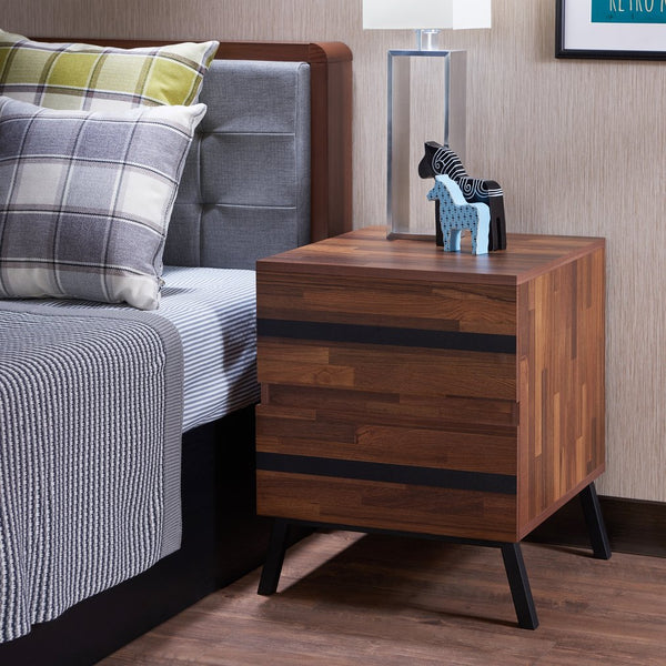 English Elm Karine Walnut & Black Finish Accent Table with 2 Drawers, Modern Wood Frame, Metal Legs, Storage elegante B2726P263839