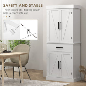 English Elm Homcom 72" Tall Kitchen Pantry Cabinet With Farmhouse Style, 4 Barn Doors, Adjustable Shelves & Drawer W2225P229637