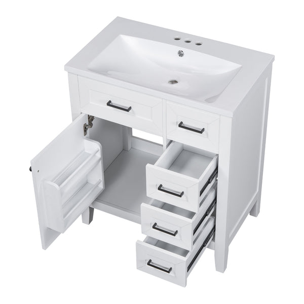 English Elm 30" Modern Bathroom Vanity with Sink Combo — Solid Rubberwood & MDF, 3 Drawers, Freestanding Contemporary Design White N725P246482K
