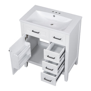 English Elm 30" Bathroom Vanity With Sink Combo – Modern White Cabinet, 3 Drawers, Solid Wood Frame, Easy Install N725S999222K