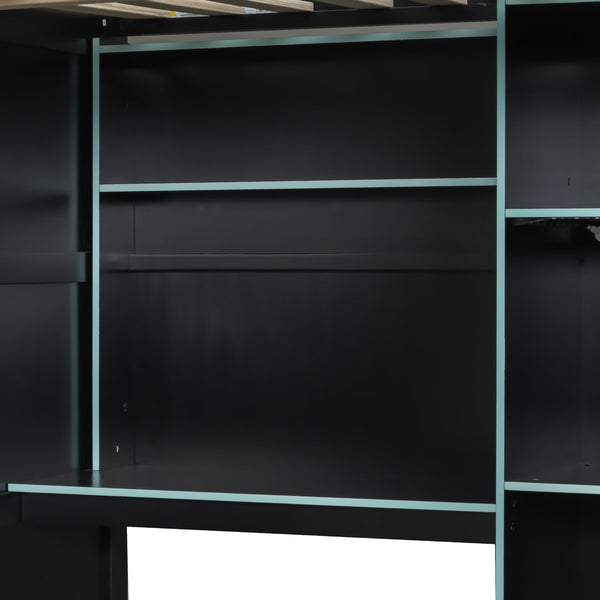 English Elm Full Size Loft Bed with Rgb Lighting Desk Open Wardrobe and Storage for Gaming Rooms Blue LT000277AAC